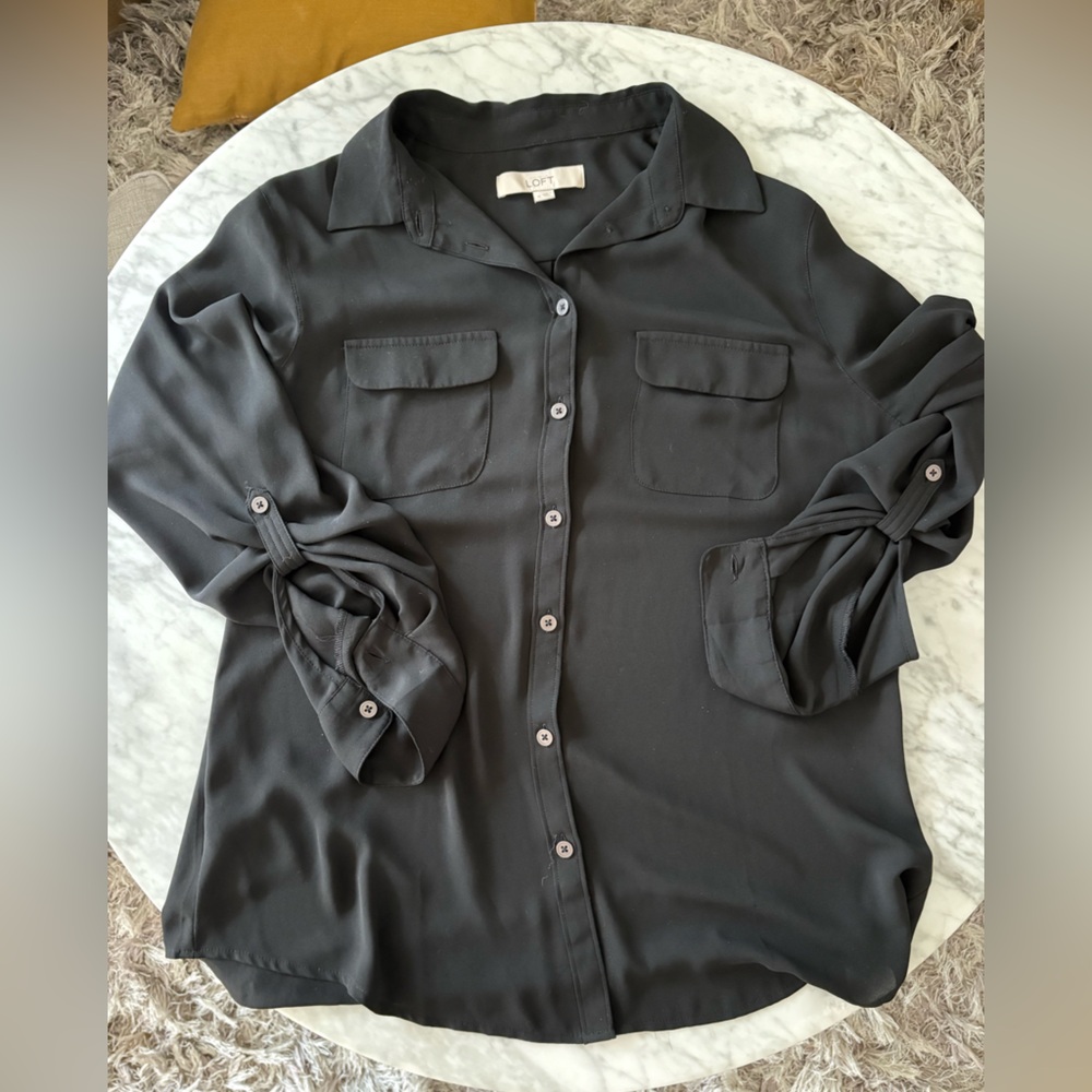 Loft chiffon Black Button Down Shirt